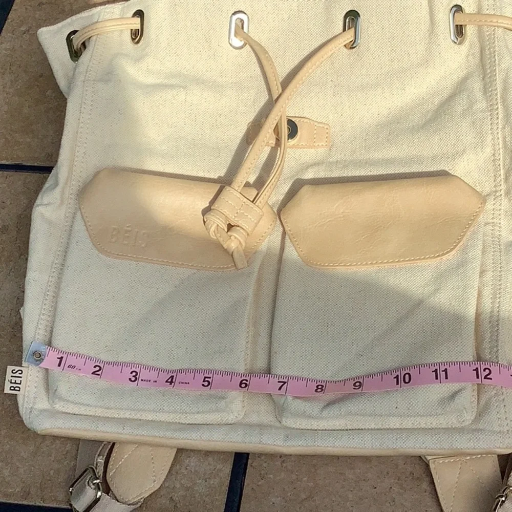 BEIS Cream and Tan Canvas Drawstring Backpack